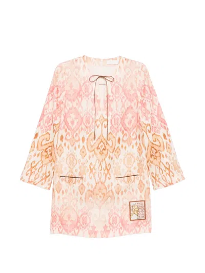 Zimmermann Aster Print Long Sleeve Linen Shift Dress In Multi