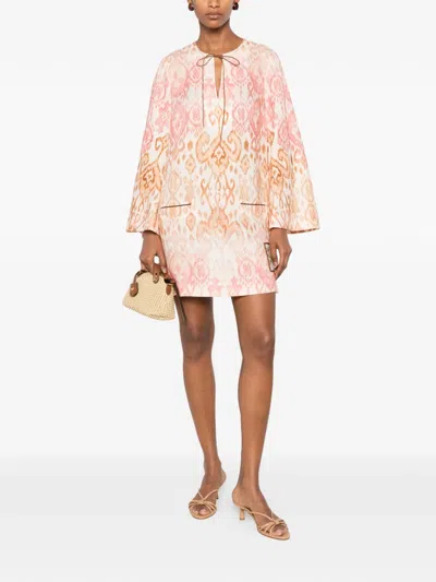 Zimmermann Aster Print Long Sleeve Linen Shift Dress In Multi