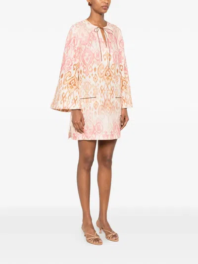 Zimmermann Aster Print Long Sleeve Linen Shift Dress In Multi