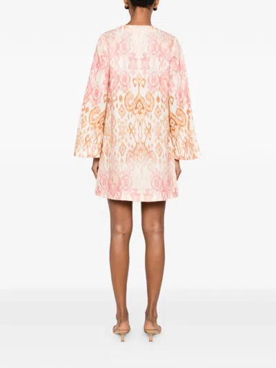 Zimmermann Aster Print Long Sleeve Linen Shift Dress In Multi