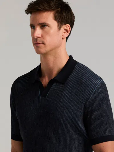 Perry Ellis Men's Cotton Modal Bi-color Open Polo Sweater In Blue