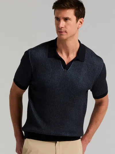 Perry Ellis Men's Cotton Modal Bi-color Open Polo Sweater In Blue