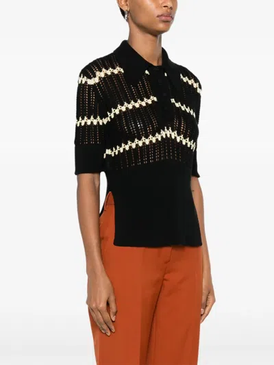 Plan C Zigzag-knit Polo Shirt In Black