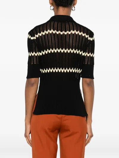 Plan C Zigzag-knit Polo Shirt In Black