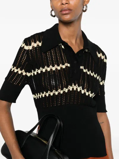 Plan C Zigzag-knit Polo Shirt In Black