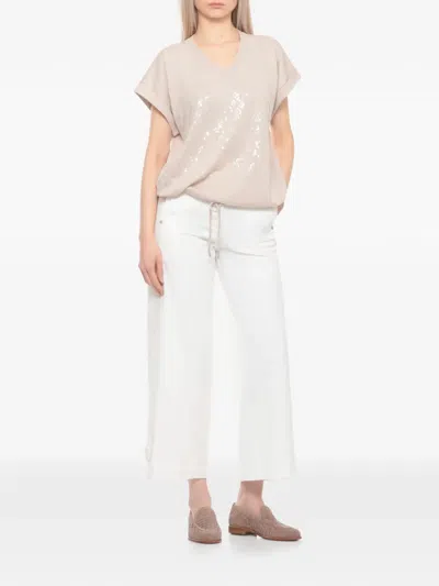 Panicale Sequin-embellished Drawstring T-shirt In Neutral
