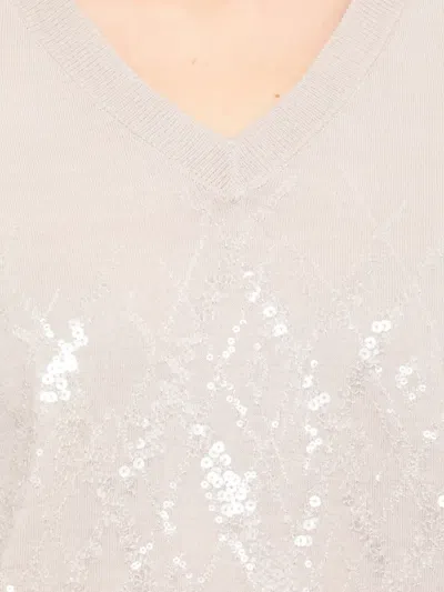 Panicale Sequin-embellished Drawstring T-shirt In Neutral