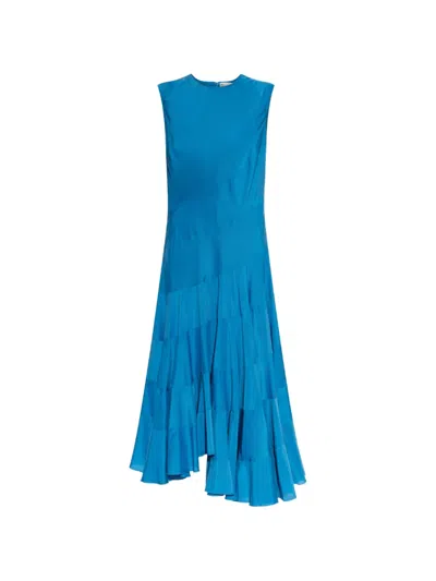 Tory Burch Flared Cotton And Silk-blend Midi Dress In Blue