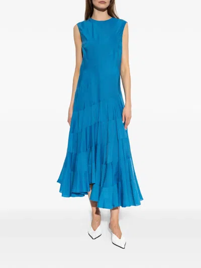 Tory Burch Flared Cotton And Silk-blend Midi Dress In Blue