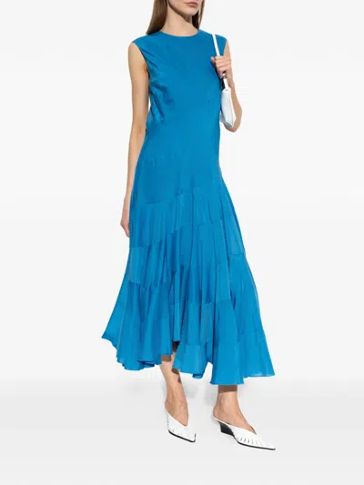 Tory Burch Flared Cotton And Silk-blend Midi Dress In Blue