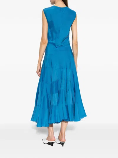 Tory Burch Flared Cotton And Silk-blend Midi Dress In Blue