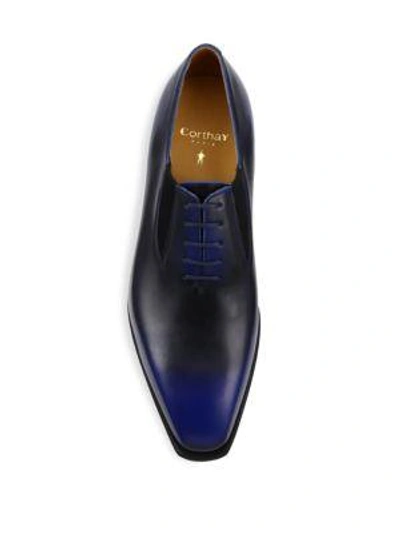 Shop Corthay Men's Easy Pullman French Calf Leather Piped Shoes In Navy