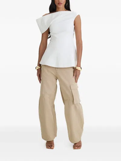 Moos Studio One-shoulder Peplum Top In White