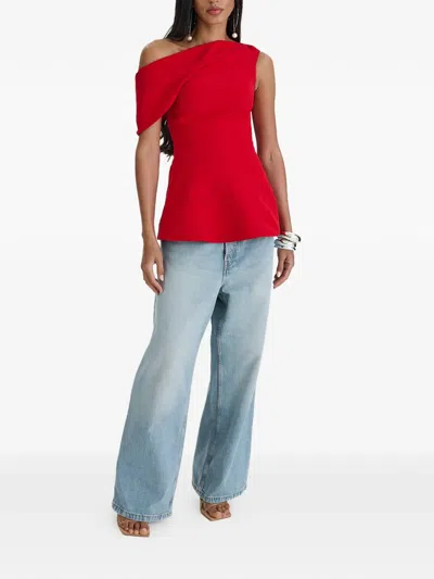 Moos Studio One-shoulder Peplum Top In Red