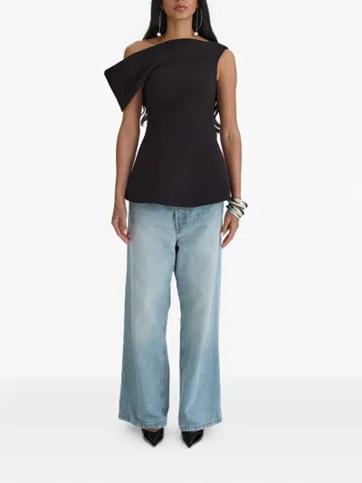 Moos Studio Edit One-shoulder Asymmetric Top In Black