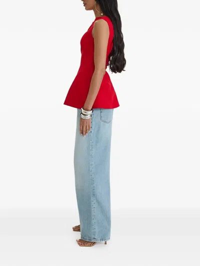 Moos Studio One-shoulder Peplum Top In Red