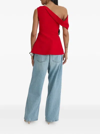 Moos Studio One-shoulder Peplum Top In Red