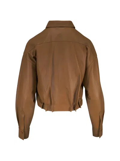 Odeeh Pleated Leather Jacket In Brown