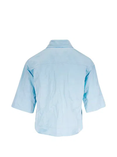Odeeh Duchesse Jacquard-effect Cropped Blouse In Blue