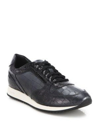 Shop Facto Embossed Leather Sneakers In Gunmetal