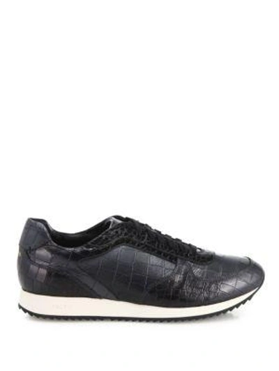 Shop Facto Embossed Leather Sneakers In Gunmetal