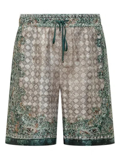 Amiri Multicolor Bandana Silk Bermuda In Green