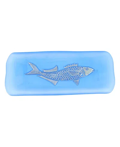 Vietri Isola Glass Small Fish Rectangular Tray In Blue