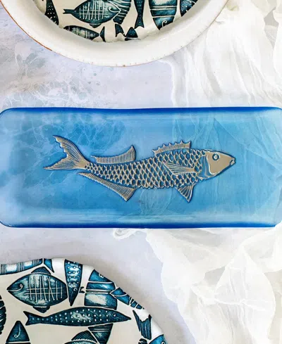 Vietri Isola Glass Small Fish Rectangular Tray In Blue