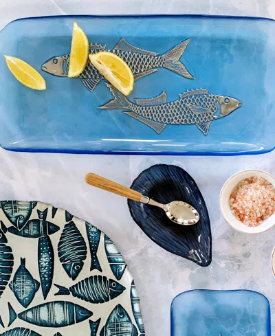 Vietri Isola Glass Medium Fish Rectangular Tray In Blue
