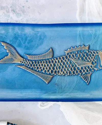 Vietri Isola Glass Small Fish Rectangular Tray In Blue