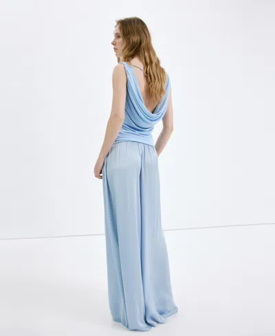 Mango Drape Detail Open Back Top In Blue