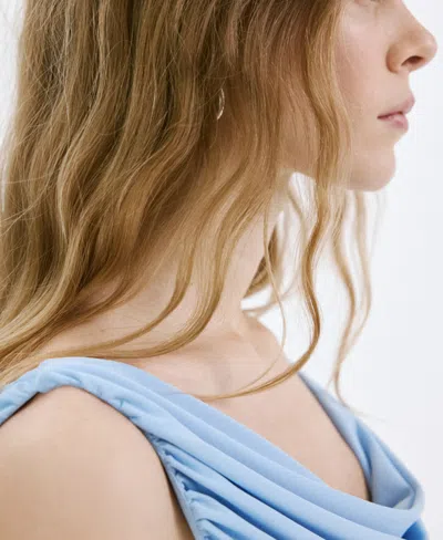 Mango Drape Detail Open Back Top In Blue
