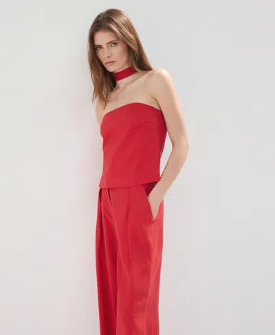 Mango Straight Lyocell Pants In Red