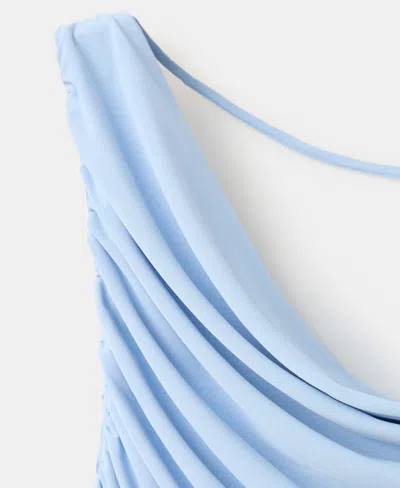 Mango Drape Detail Open Back Top In Blue