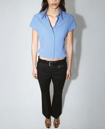 Mango Check Crop Shirt In Blue