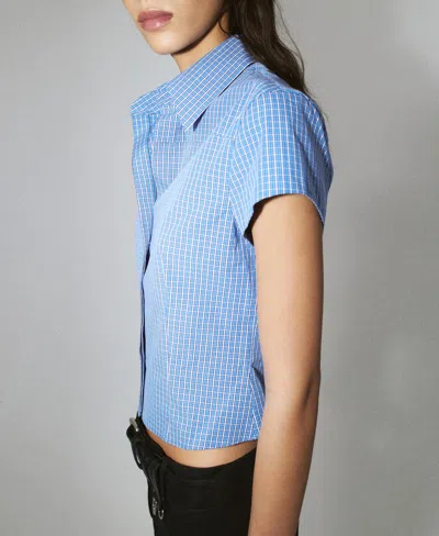 Mango Check Crop Shirt In Blue