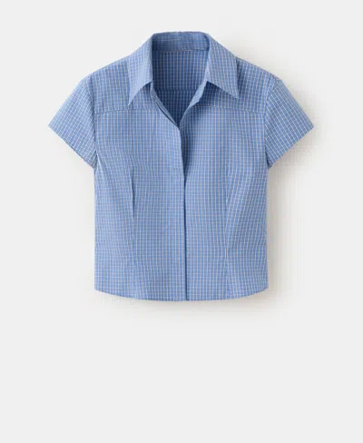 Mango Check Crop Shirt In Blue