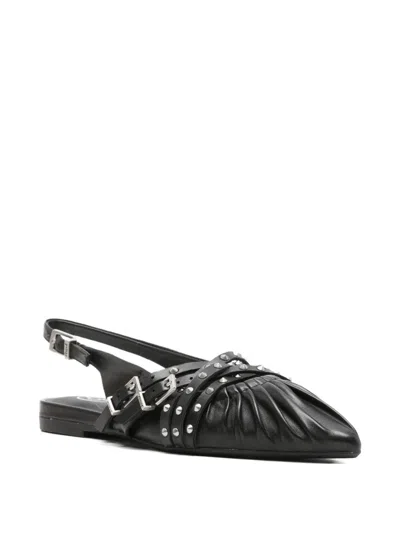 Ash Studded Ruched Flat Pumps In Black