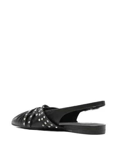 Ash Studded Ruched Flat Pumps In Black