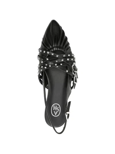 Ash Studded Ruched Flat Pumps In Black