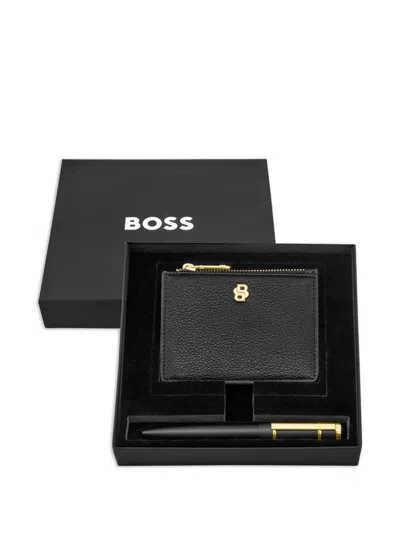 Hugo Boss 로고 장식 카드홀더 펜 세트 In Black