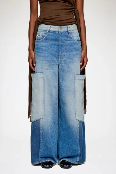 Ganni Patchwork Cargo Jeans In Blue