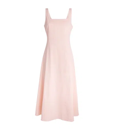 Theory Womens Warm Pink Seamed Square-neck Linen-blend Midi Dress