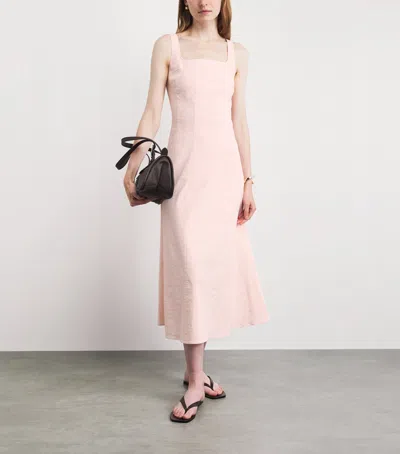 Theory Womens Warm Pink Seamed Square-neck Linen-blend Midi Dress