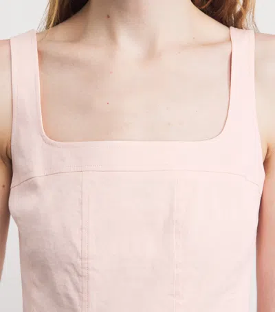 Theory Womens Warm Pink Seamed Square-neck Linen-blend Midi Dress