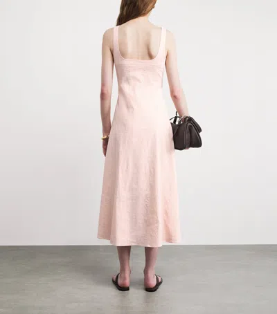 Theory Womens Warm Pink Seamed Square-neck Linen-blend Midi Dress