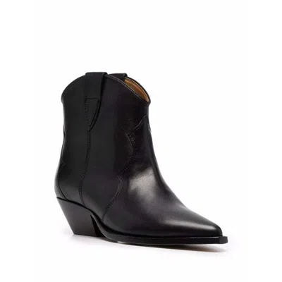 Isabel Marant Dewina Black Slip-on Ankle Boots With Low Block Heel In Leather Woman