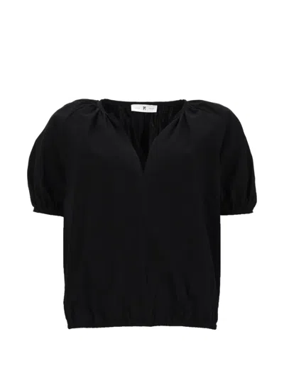 Pt Torino Black Solid V Neck Top In Black