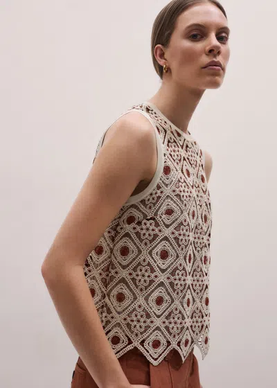 Me+em Geometric Crochet Top In Neutral