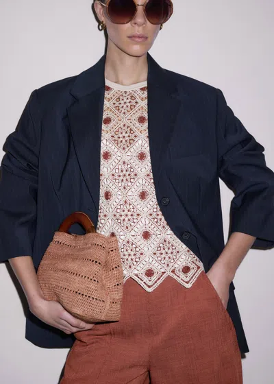 Me+em Geometric Crochet Top In Neutral